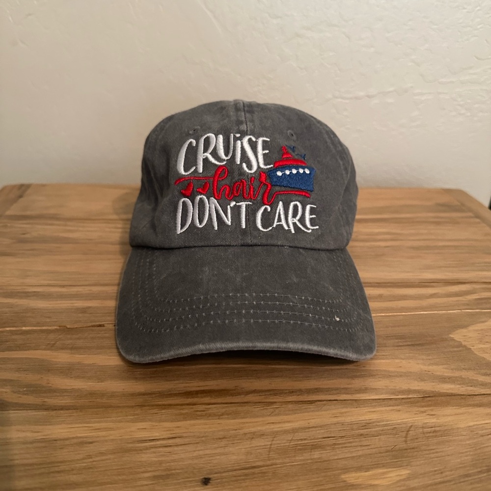 Gray 'Cruise Hair Don't Care' Embroidered Cap